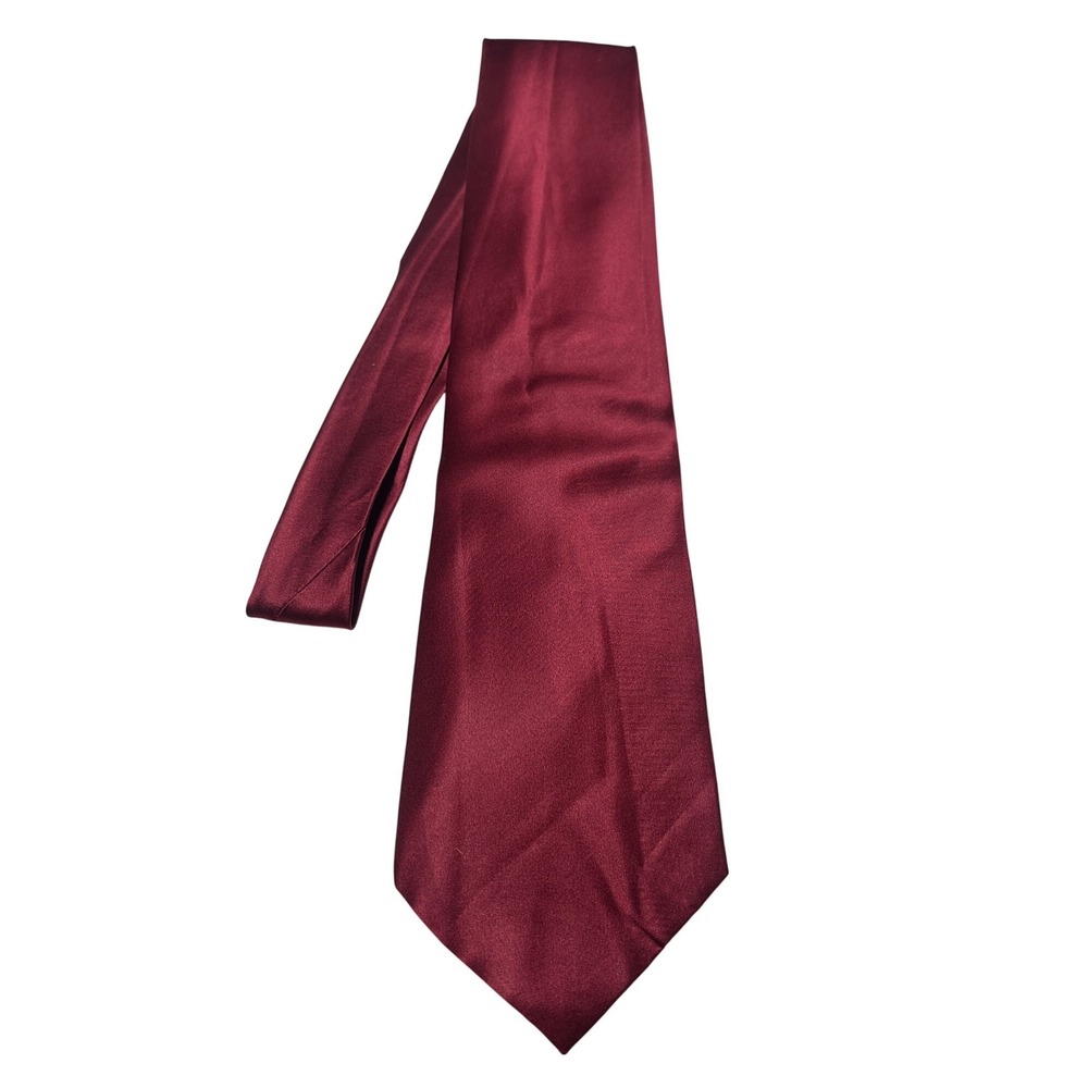 Puritan Mens Burgundy Solid Silk Necktie Satin Finish Classic Formal Tie